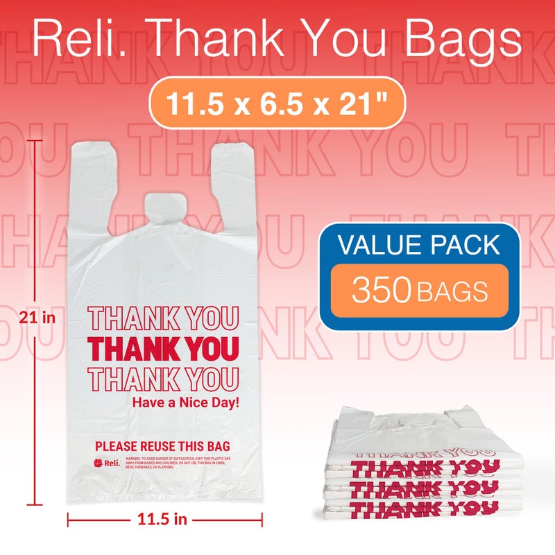 Reli. Thank You Plastic Bags (350 Count) (11.5" x 6.5" x 21") (White) - Grocery, Shopping Bag, Restaurants, Convenience Store - Image 2